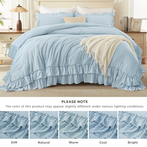 Light Blue Ruffle Comforter Set King