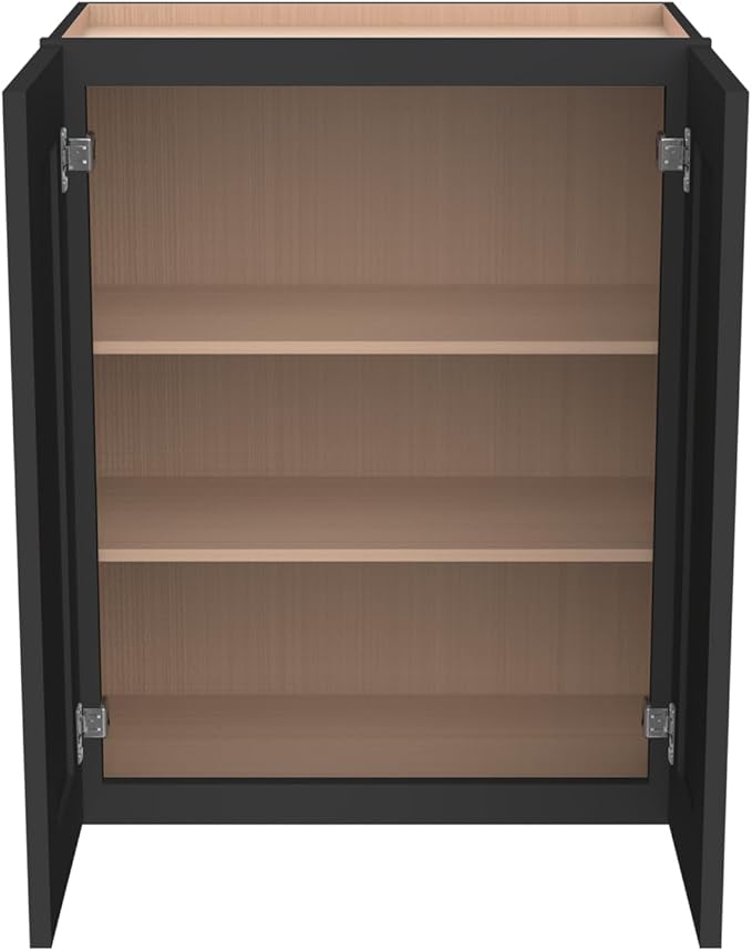 Wall-Mounted Cabinet – Solid Wood Shaker Style Medicine Cabinet with Adjustable Shelves & Soft-Close Doors for Bathroom, Kitchen, and Office Storage (Charcoal Black, 24" W x 12" D x 36" H)