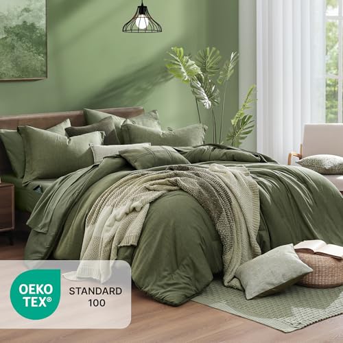 Full Size Comforter Set Olive Green 7 Pieces Bed in a Bag