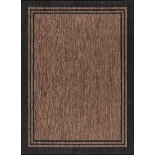 Bordered Outdoor Rug 9x12 Washable Outside Carpet for Indoor Patio Porch Waterproof Easy Cleaning Non Shedding Area Rugs Nut Brown 9 x 12
