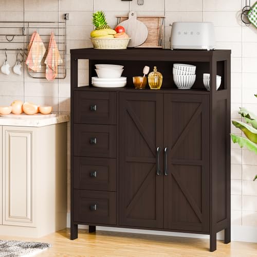 Farmhouse Storage Cabinet with 2 Doors and 4 Drawers