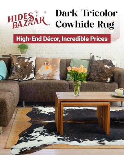 Dark Tricolor Cowhide Rug 5x7 ft