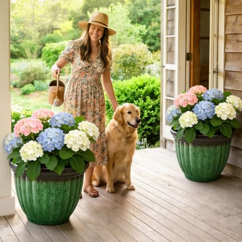Autodaya 15" Large Planters For Outdoor Plants Set Of 2 Plastic Flower Pots (2 Count)