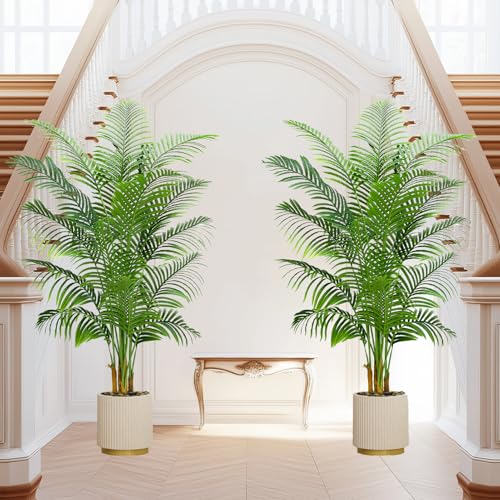 2 Pack Artificial Palm Tree Indoor Plant 7FT Tall Fake Tropical Palm Tree in Pot (2 Count)