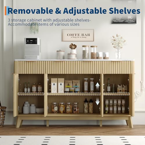 60" Large Farmhouse Sideboard Buffet Cabinet with Storage Drawers & Adjustable Shelves