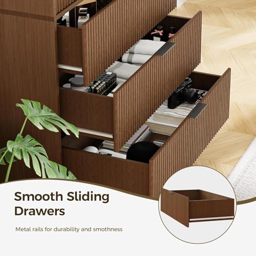 Fluted Tall Cabinet Kitchen Pantry with Adjustable Shelves
