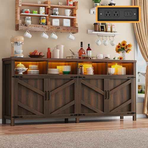 Buffet Sideboard with Storage with Power Outlets & LED Light