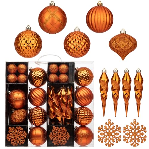50PCS Christmas Tree Ornaments Set with Shatterproof Christmas Balls Icicle Snowflake Hanging Ornaments for Home Office Farmhouse Decorations (50 Count)