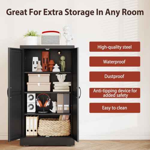 47" Black Metal Storage Pantry Cabinet