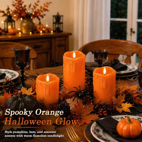 Orange Drip Real Wax Flameless Candles with Remote Timer