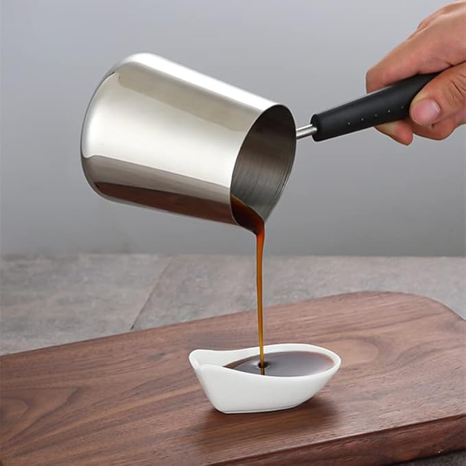 Milk Butter Warmer Pot, 30oz/900ml Turkish Coffee Pot, Stovetop Chocolate Melting Pan, Cezve Ibrik Briki Greek Arabic Coffee Maker for Maple Syrup, Sauce Heating, 18/8 Stainless Steel