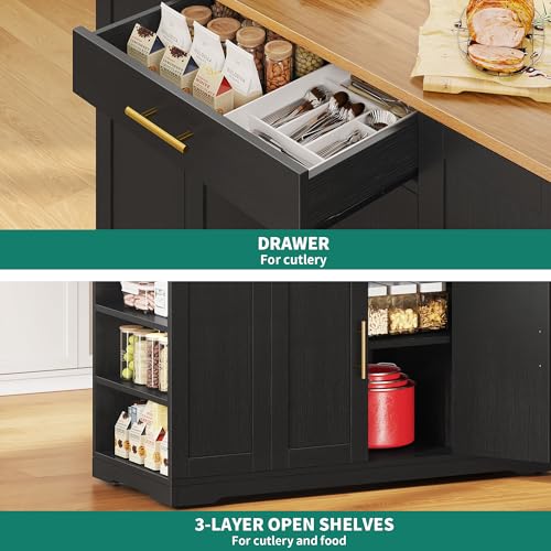 53 Inch Movable Kitchen Island with Trash Can Storage Cabinet
