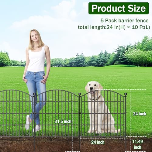 5 Panel No Dig Decorative Garden Fence 24" H x 10'L Outdoor Dog Barrier (20 Sq Ft)