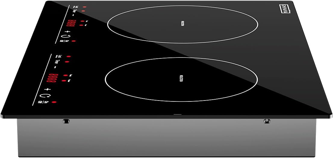 Empava Electric Stove Induction Cooktop Horizontal with 2 Burners in Black Vitro Ceramic Smooth Surface Glass 120V, 12 Inch