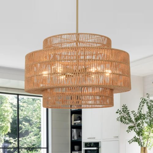 6-Light 3-Tier Rattan Chandelier