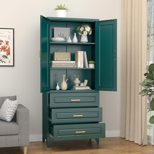 75" Metal Storage Cabinet with Doors and 2 Adjustable Shelves
