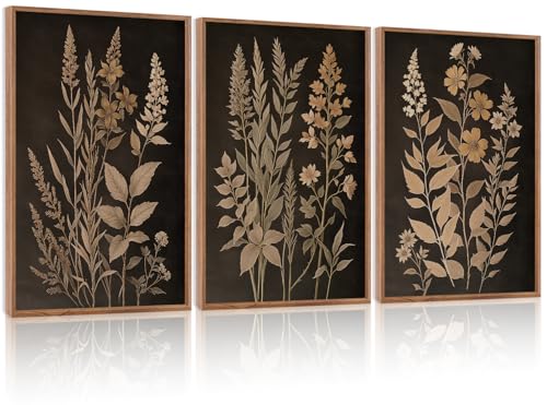 Vintage Botanical Fern Framed Canvas Wall Art Set