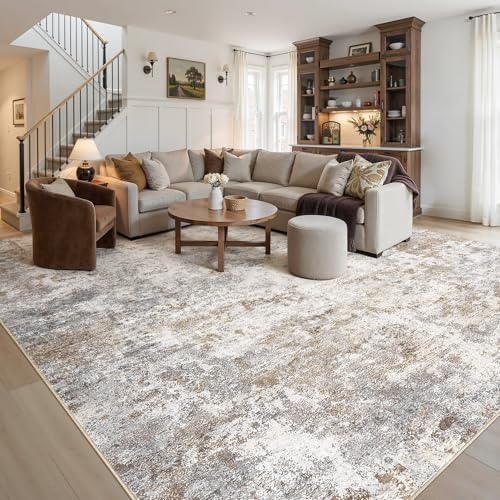 11x14 Area Rug Living Room Rugs Extra Large Brown Grey Carpet (24 Count)