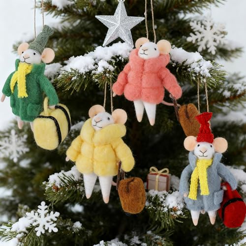 Set of 4 Christmas Felt Mouse Ornaments (4 Count)