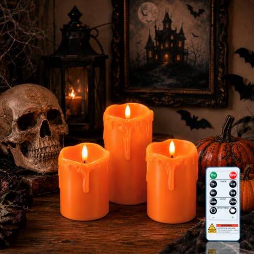 Orange Drip Real Wax Flameless Candles with Remote Timer