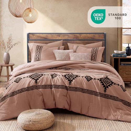 Embroidery Queen Comforter Set 7 Pieces Dusty Pink Bed in a Bag