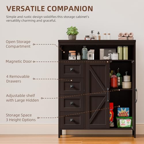 Farmhouse Storage Cabinet with 2 Doors and 4 Drawers
