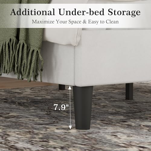 Full Size Bed Frame with Upholstered Headboard