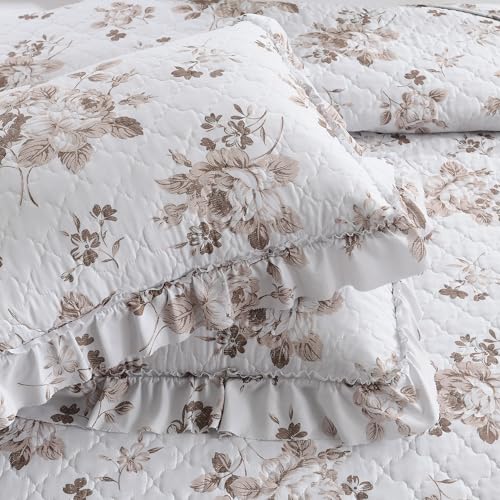 Khaki Ruffled Quilt Twin Size with 1 Pillow Sham