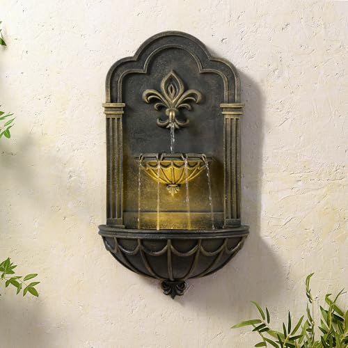 Fleur-de-lis Outdoor Water Fountain, Black & Gold