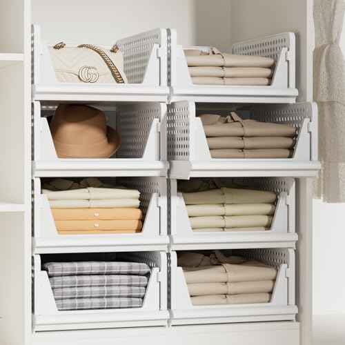 5 Pack Closet Storage Bins Stackable Organizer Drawer Shelf (5 Count)