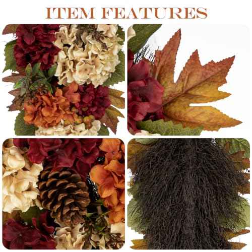 23" Fall Teardrop Swag Small Fall Hydrangea Wreath for Front Door Outside