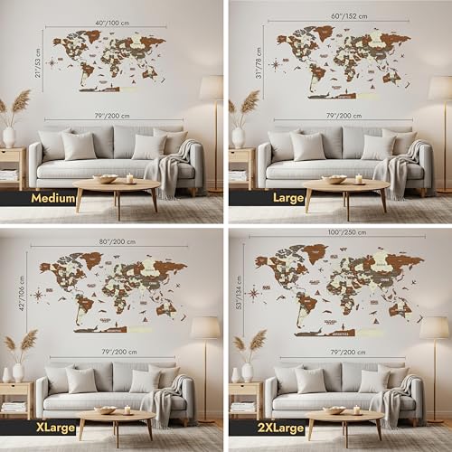 Multilayer 3D Wooden World Map