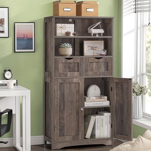 Tall Storage Cabinet with 2 Drawers & Adjustable Shelf