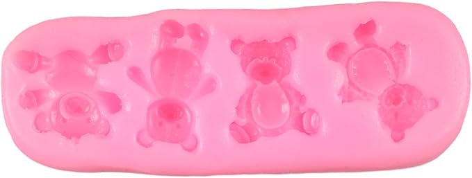 Bear Silicone Mold Valentine’s Day Fondant Molds Cute Bear Chocolate Fondant Mold for Chocolate Candy Gum Paste Cupcake Topper Polymer Clay Cake Decorating Set of 4