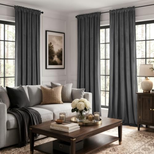 Grey Blackout Velvet Curtains Drapes 108 Inch Long 52"x108" Bedroom (2 Count)