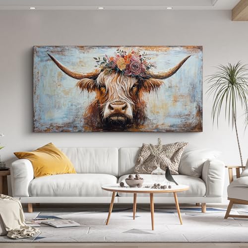 Canvas Wall Art Decor Canvas Art Wall Decor Oversized Wall Art Picutures for Living Room Highland Cow Wall Art Prints Large Vintage Wall Art Decor Artwork for Walls Home Bedroom Office Decorations 35" X 70"