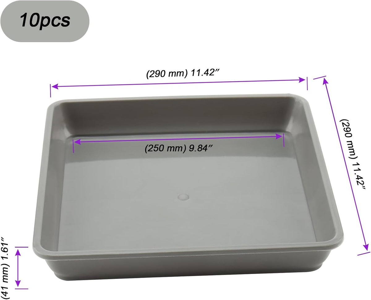 JOIKIT 10 PCS 11.4 x 11.4 Inch Square Plant Saucer, Plastic Plant Saucer Drip Tray, Square Flower Pot Tray for Indoors and Outdoor Plant Pots, 1.6 Inch Deep, Gray
