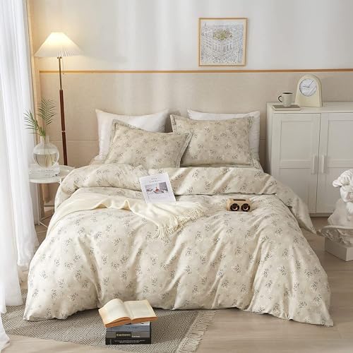 Boho Floral Comforter Set King Size Vintage Garden Style Floral Bedding Comforter with 2 Pillowcases Fluffy Soft Aesthetic Botanical Comforter Set Farmhouse Chic Flower Comforter for King Size Bed