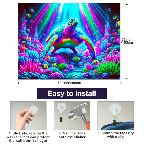 Blacklight Tapestry Sea Turtle Neon Wall Art 78 x 59 Inch