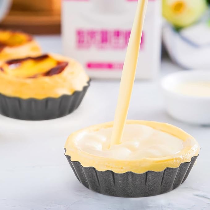 12 pcs Egg Tart Molds, 3" Mini Tart Pans Removable Bottom, Cupcake Cake Muffin Mold Tin Pan Baking Tool, Reusable Quiche Bakeware Carbon Steel for Pies, Quiche, Cheese Cakes, Desserts