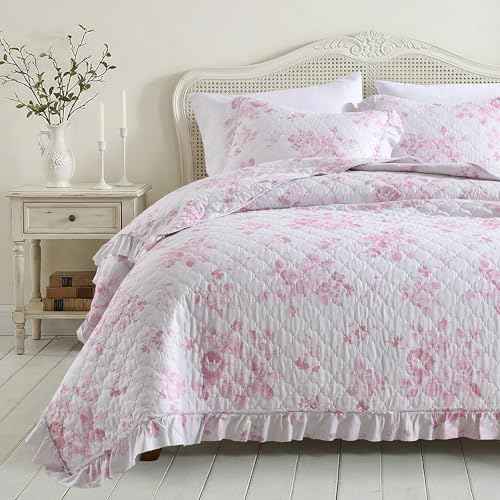 Pink Ruffled Quilt Queen Size with 2 Pillow Shams