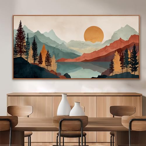 Large Abstract Boho Wall Art For Living Room Canvas Art Wall Decor Artwork Mountain Forest Landscapes Abstract Art Colorful Wall Art Painting Prints Home Wall Decor 29"×58" With Framed