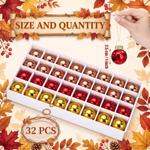 32 Pcs 1'' Mini Glass Fall Thanksgiving Ornament (32 Count)