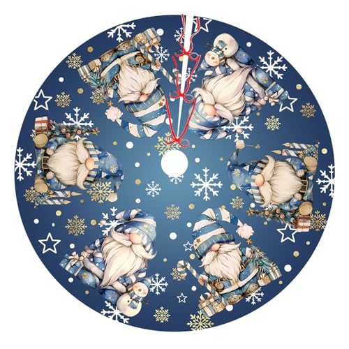 Blue Gnomes Christmas Tree Skirt Gnomes Snowflaks Christmas Decorations House Decor Winter Holiday Party Xmas Tree Skirt 48 inches