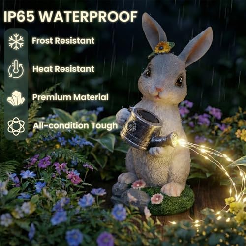 Solar Rabbit Garden Statues Outdoor Decor