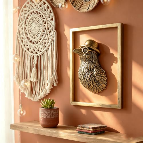 Vintage Gold Crow Head Wall Decor with Metal Frame