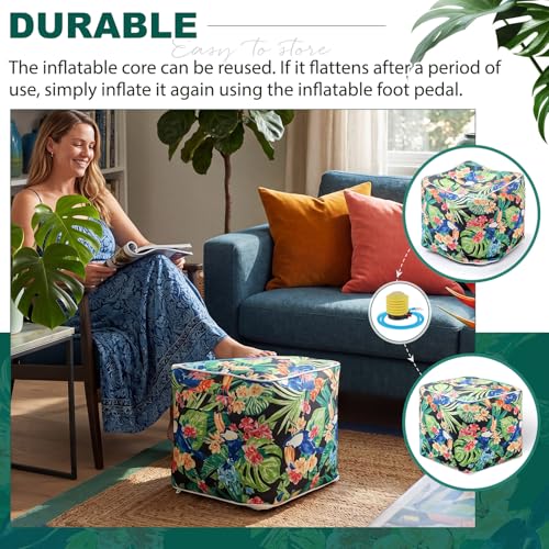 2 Pack Inflatable Outdoor Ottoman Pouf Waterproof Cube 16" Square Blow up Ottoman Footrest with Handle Outdoor Portable Footstool for Patio Garden Camping or Home Pool (2 Count)