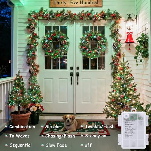 2 Pack Red White and Green Christmas Lights Battery Operated (100 Foot)