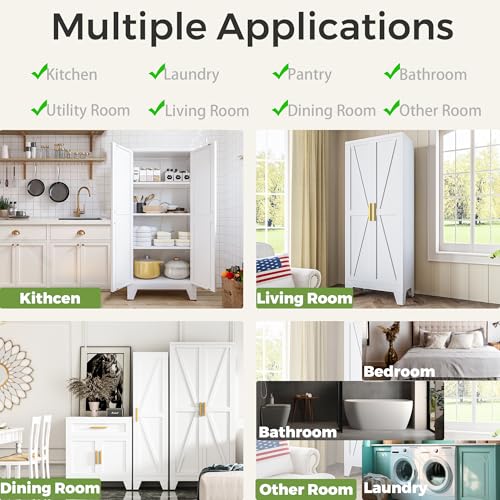 5 Tier Metal Farmhouse Storage cabinets with Doors and Shelves