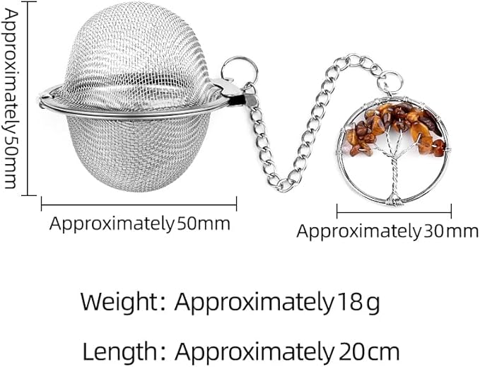 5 Pcs Tea Filter Stainless Steel with Life Tree Crystal Energy Stone Tea Strainers with Fine Mesh Extend Chain Hook Tea Ball Infuser for Loose Tea Leaves Spices Seasonings